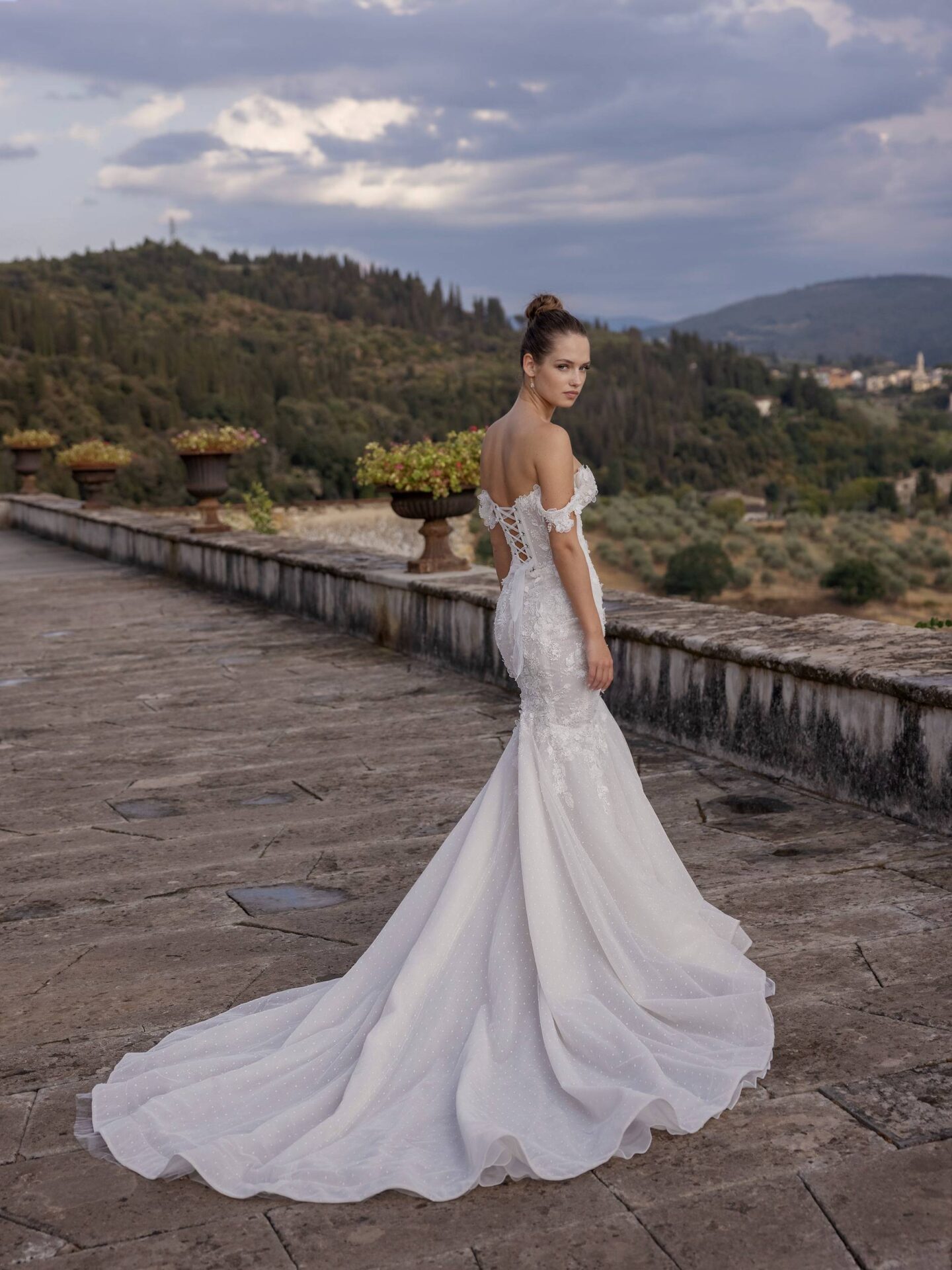 Off-Shoulder Lace Mermaid Gown with Illusion Corset Tahiti main image 1
