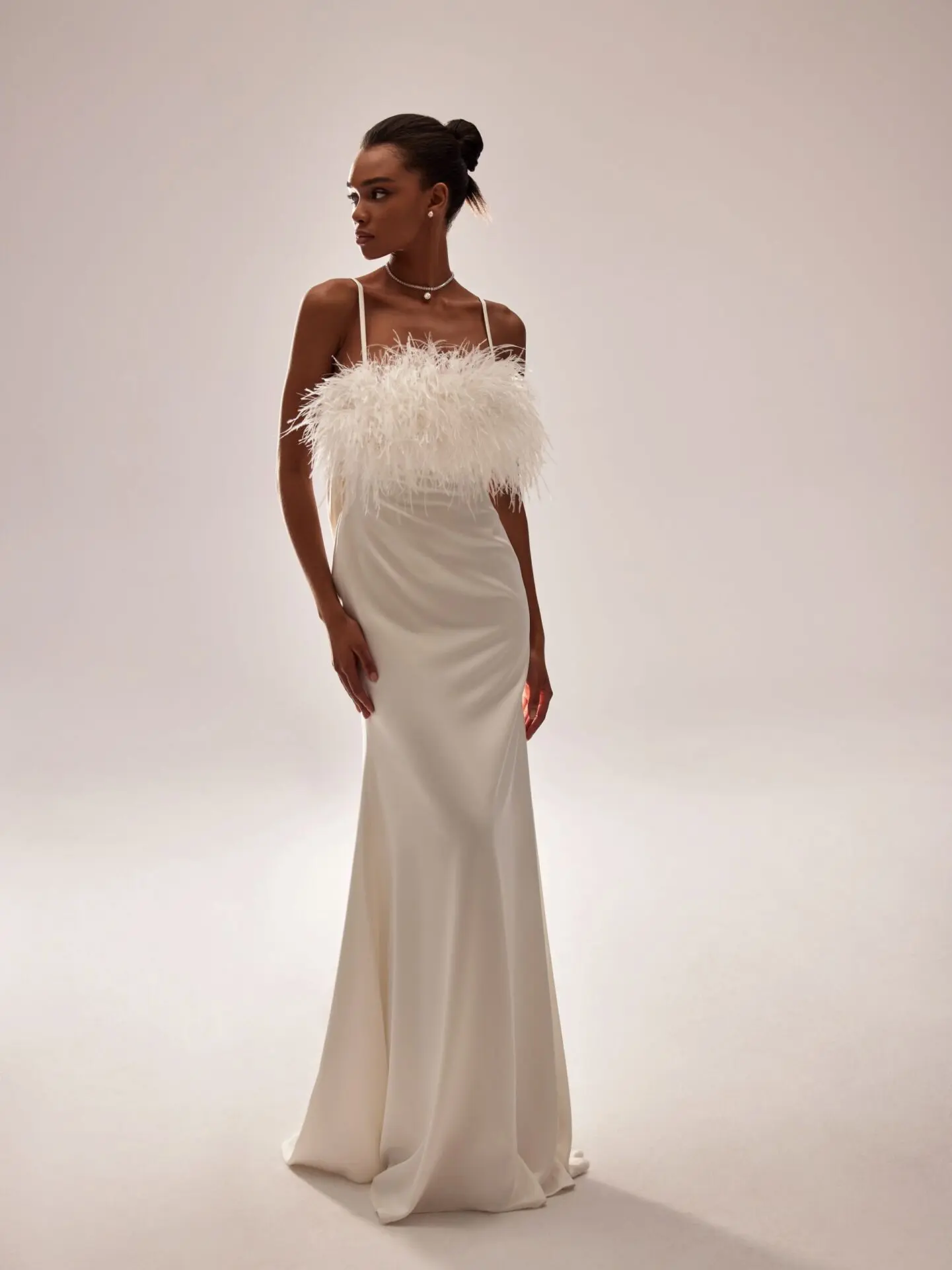 long backless silk sheath wedding gown with gloves - HARMONY - Lucia Sposa  Bridal Online Shop