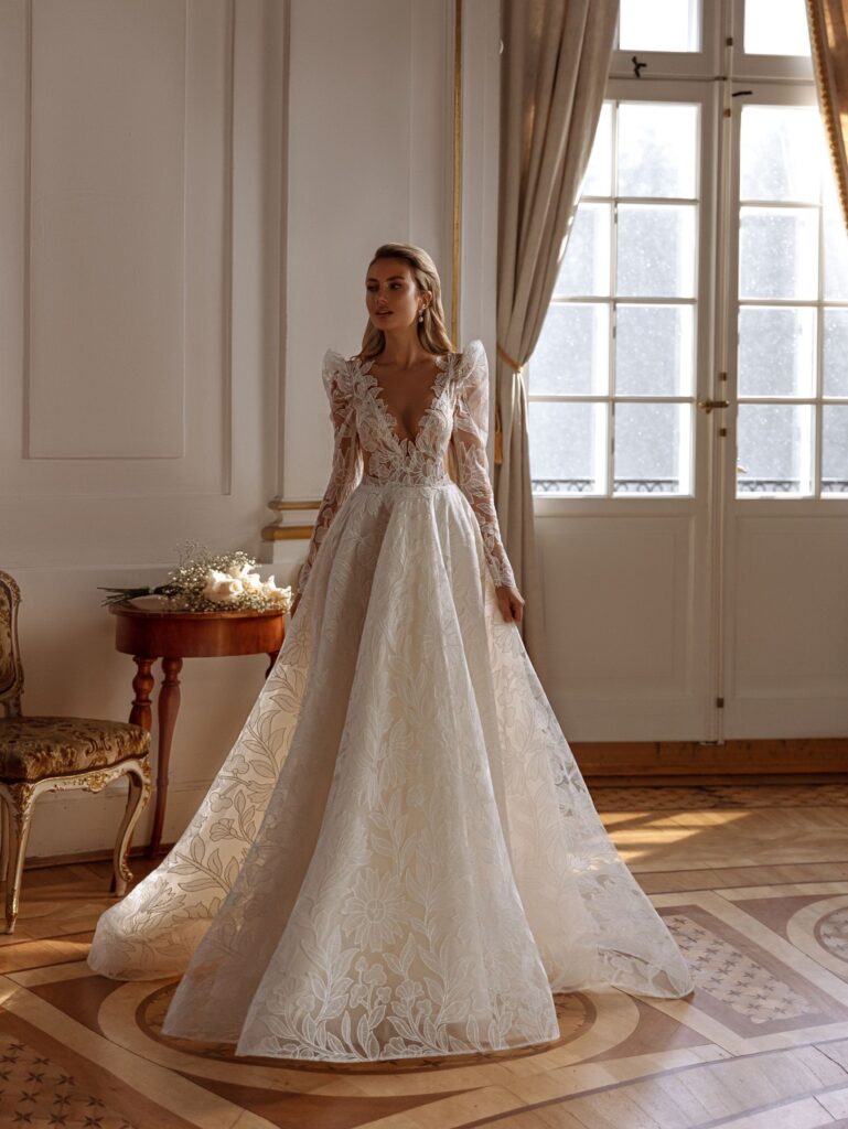 long sleeve floral lace ball gown wedding dress – JUSTINIANNA