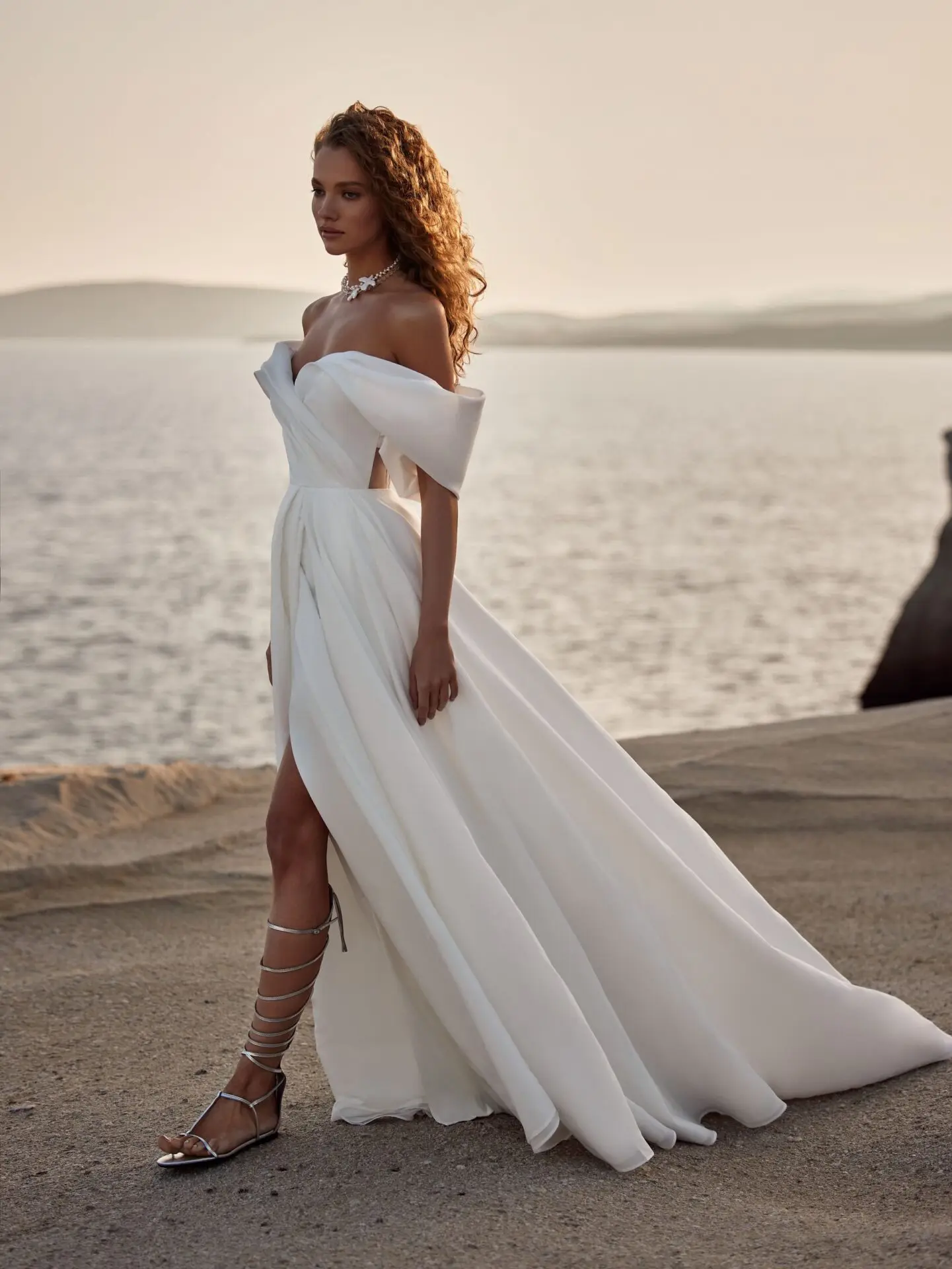 silk off the shoulder wedding dress Off-Shoulder Long Sleeves Pleated Sleek Mermaid Wedding Dress  Loveiss
