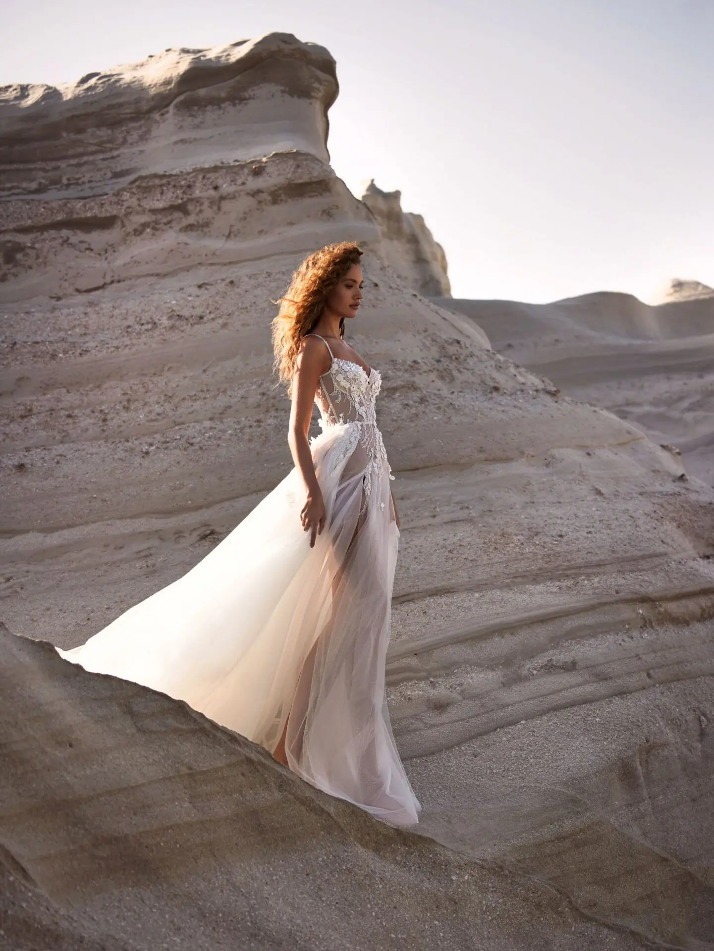 wedding dress sheer straps Elegant Sheer Bridal Gown - Floral Applique Dress with Bow Straps Plus Size