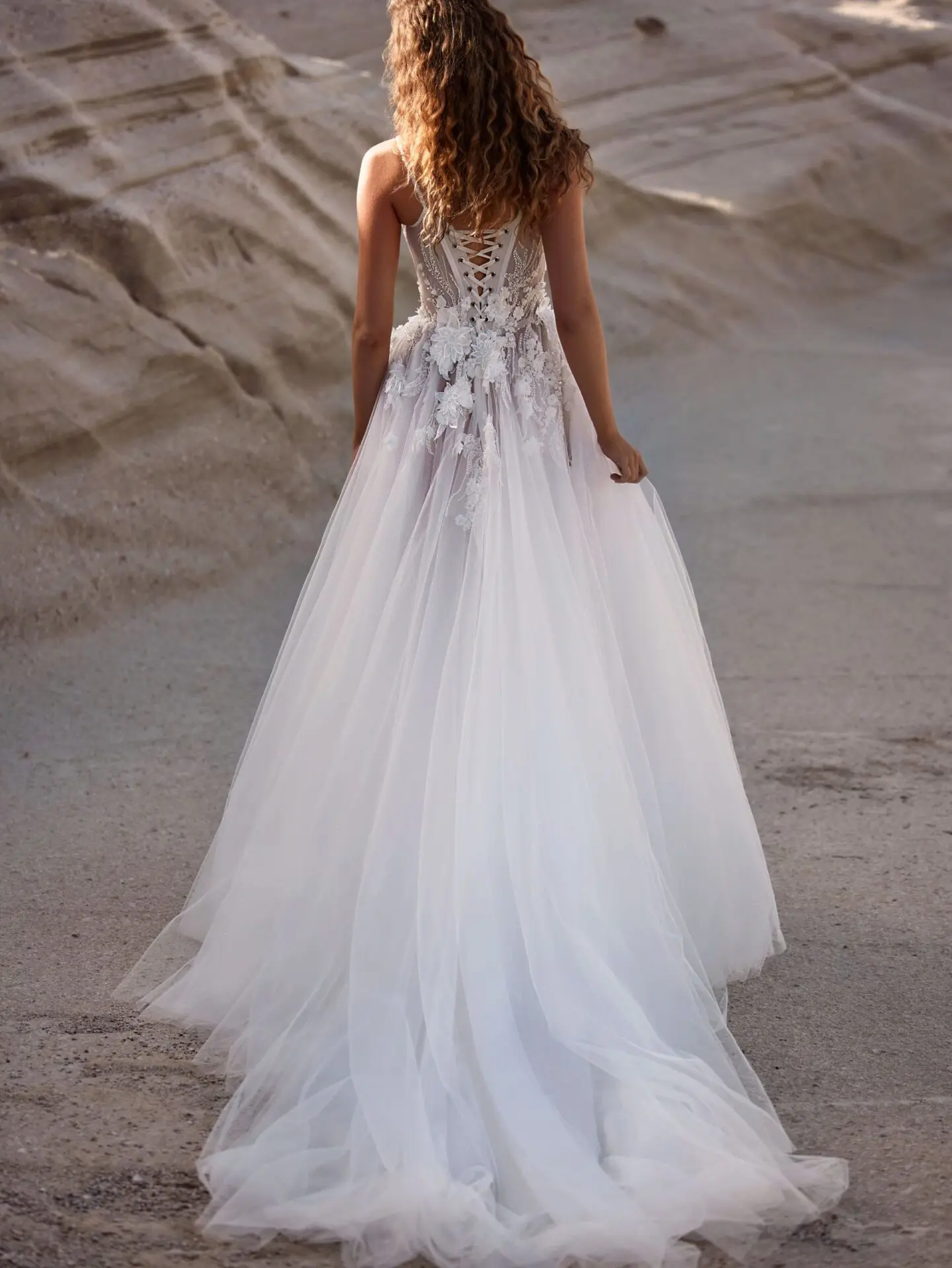 wedding dress with sheer straps Floral Embroidered Spaghetti Strap Wedding Gown with Sheer Overlay Plus Size